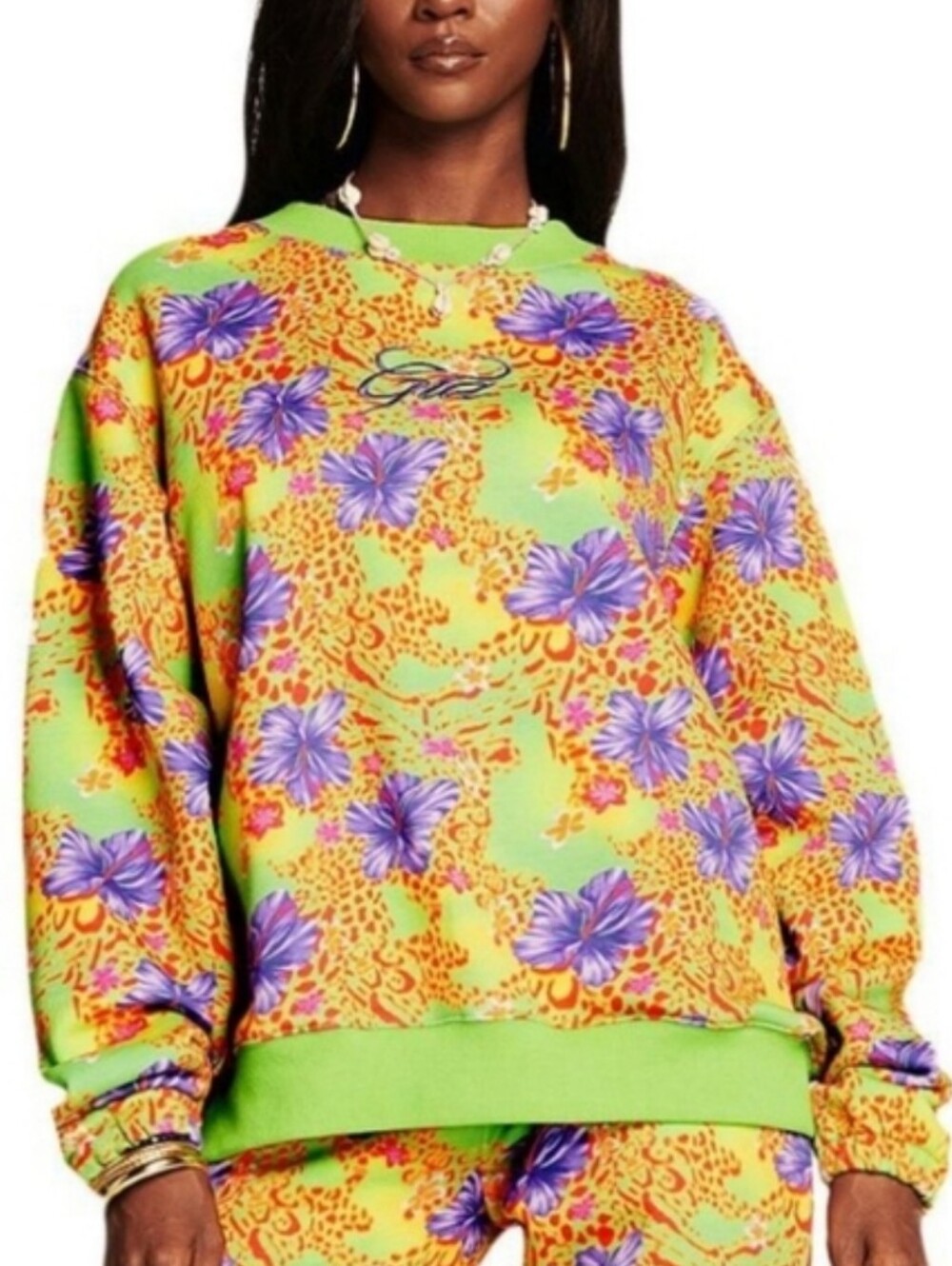 I.AM.GIA Floral Sweatshirt In Hibiscus Women's Size XS Tropical Athleisure